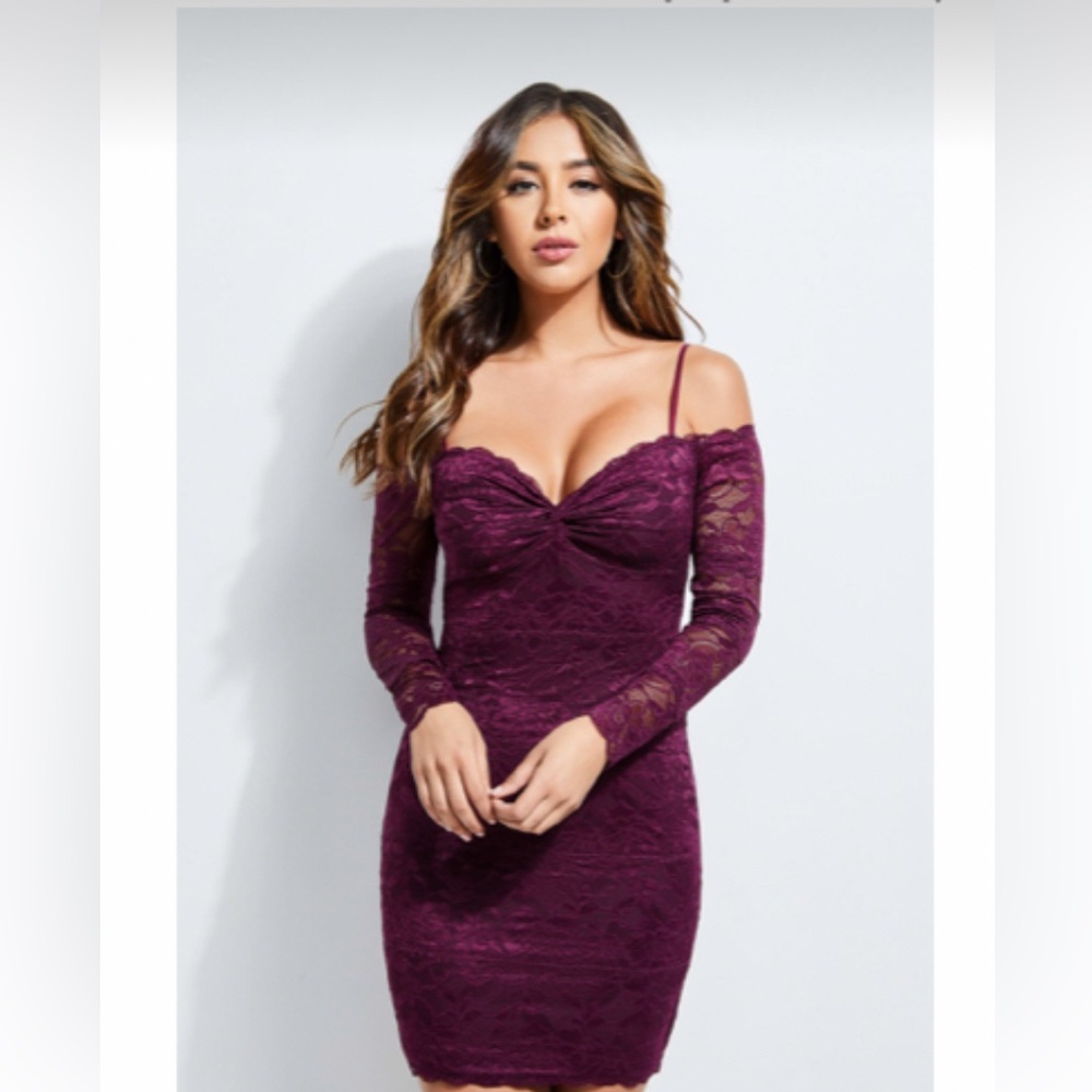 NWT Guess purple stretch lace dress, Sz S